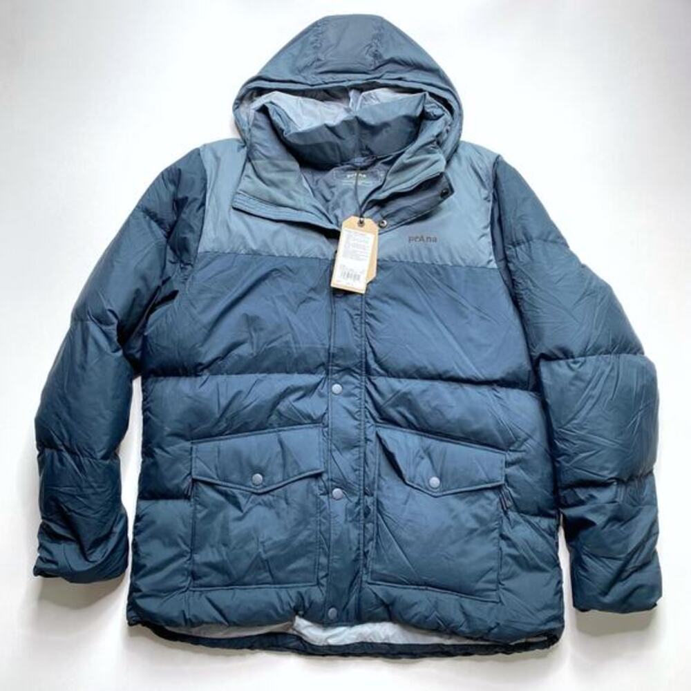 NEW Prana Timber‎ Trail Down Jacket Mens Size XXL Blue Puffer Hooded Zip $270